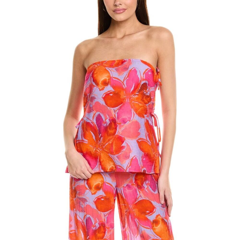 Hutch Strapless Floral Swim Coverup in Pink and Orange